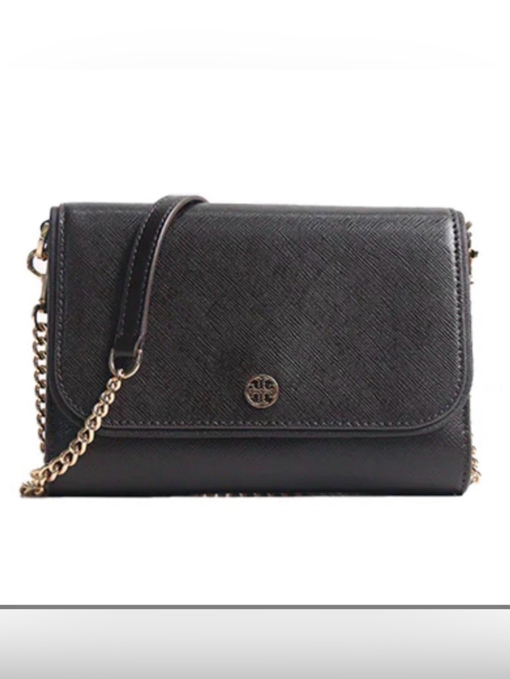 Tory Burch Chain Wallet 182800 Black Saffiano embossed leather